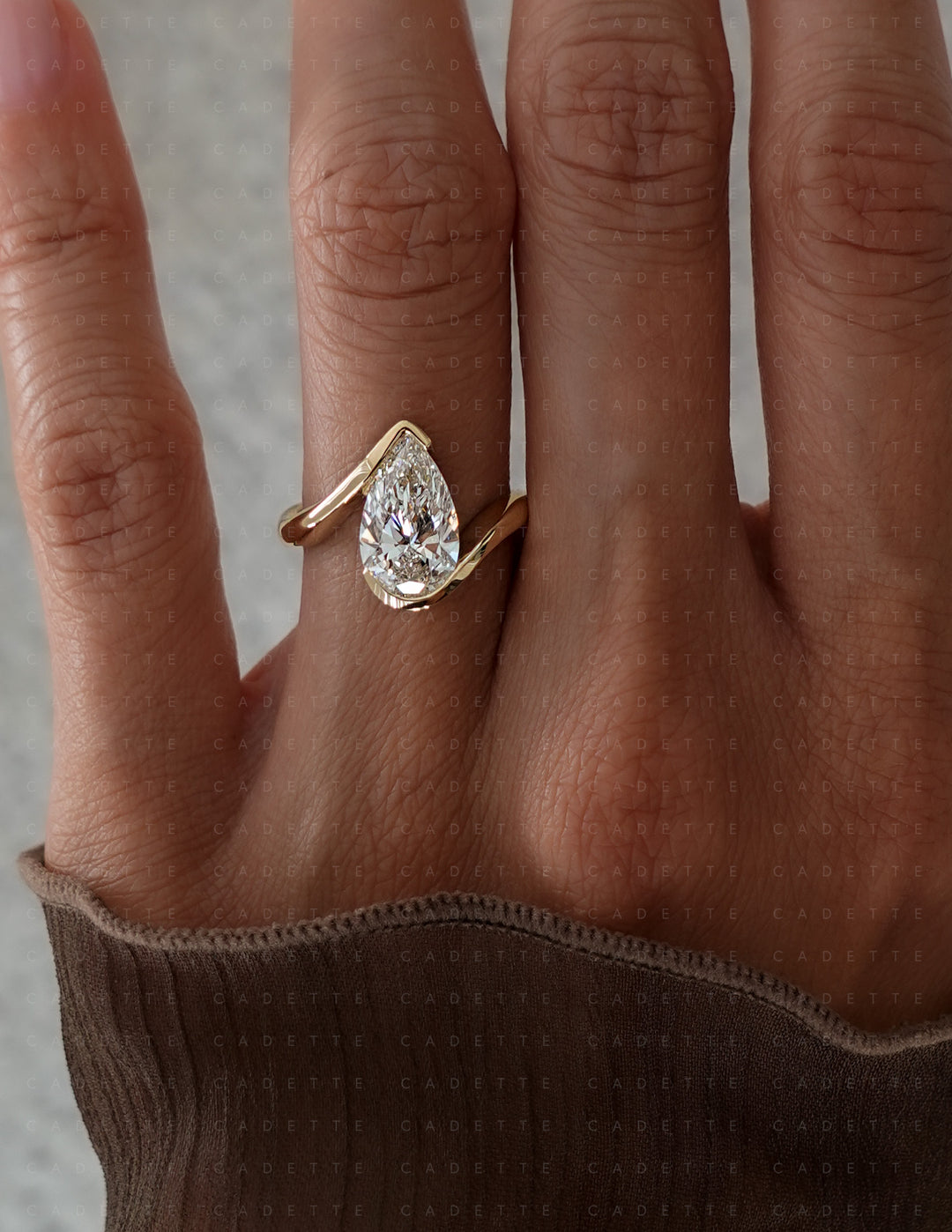 VERTICAL Pear Rapture Ring — Half Bezel Setting