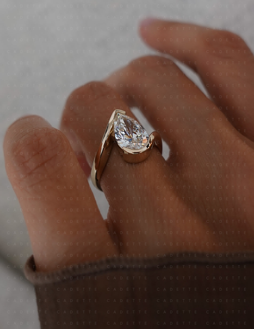 VERTICAL Pear Rapture Ring — Half Bezel Setting