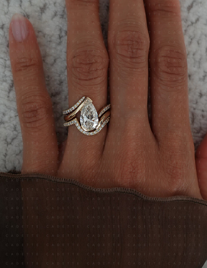 SET — VERTICAL PEAR (Half Bezel) Rapture Ring & Band