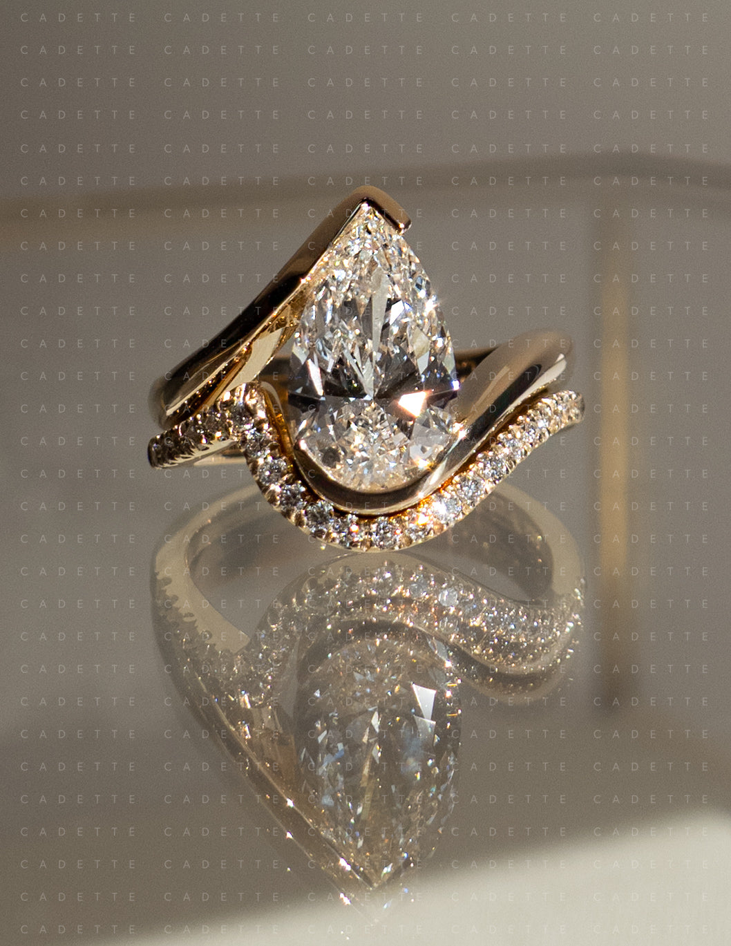 SET — VERTICAL PEAR (Half Bezel) Rapture Ring & Band