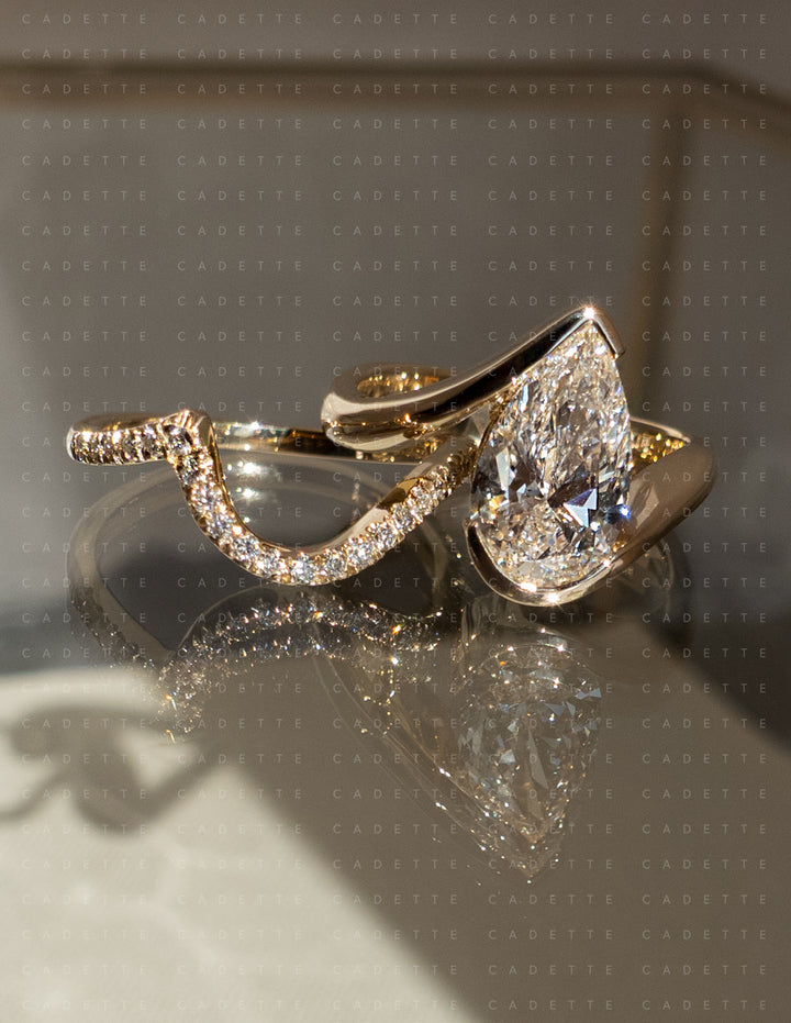 SET — VERTICAL PEAR (Half Bezel) Rapture Ring & Band