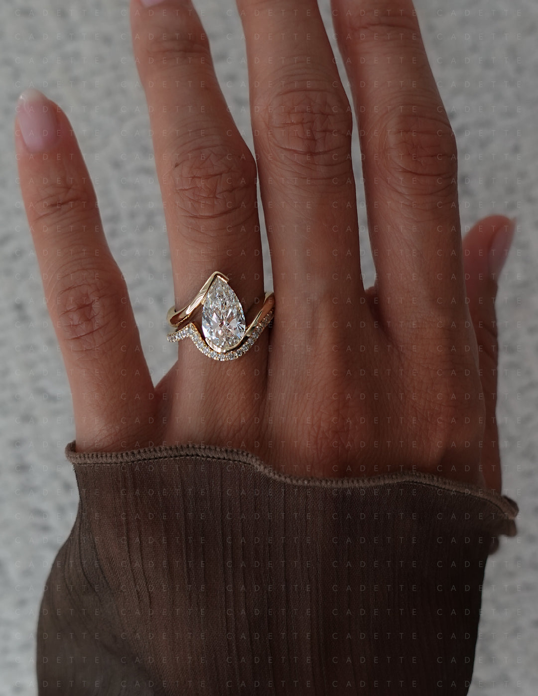 VERTICAL Pear Rapture Ring — Half Bezel Setting