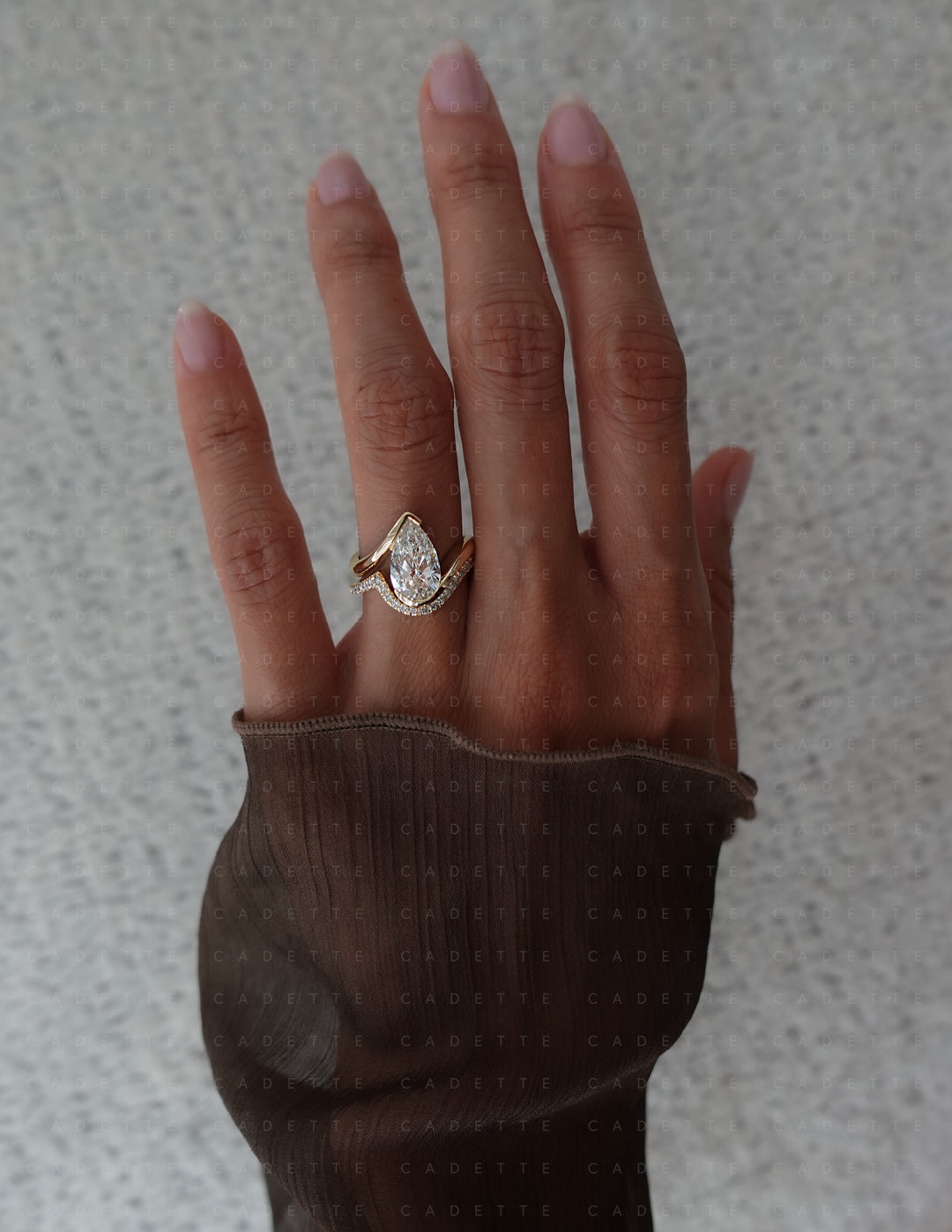 SET — VERTICAL PEAR (Half Bezel) Rapture Ring & Band