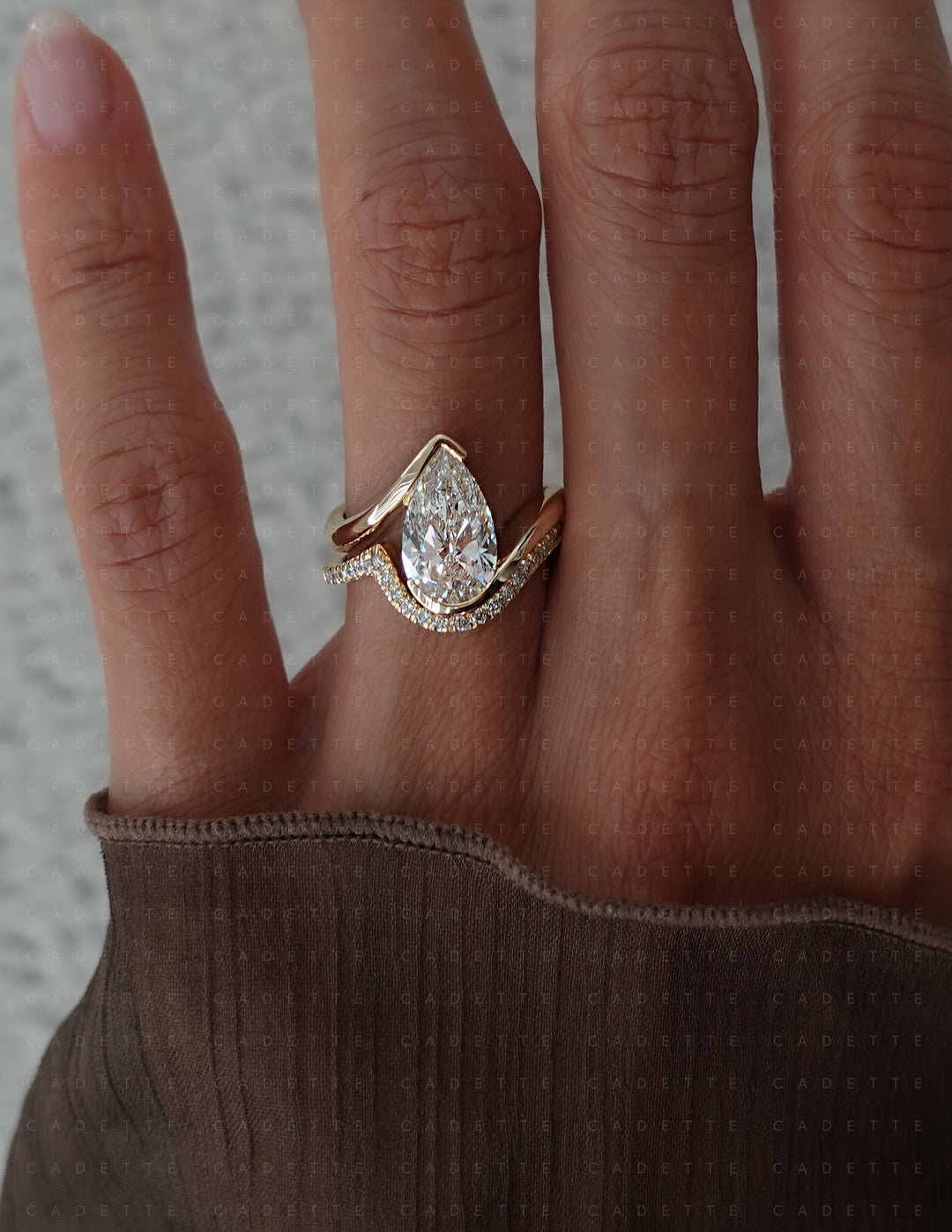 SET — VERTICAL PEAR (Half Bezel) Rapture Ring & Band