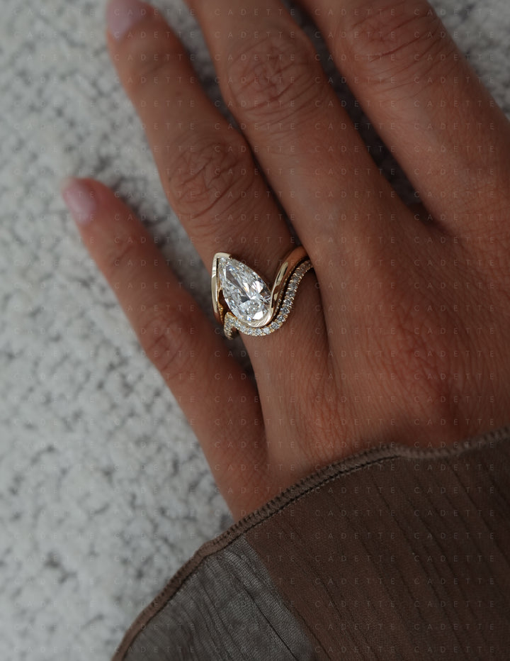 SET — VERTICAL PEAR (Half Bezel) Rapture Ring & Band