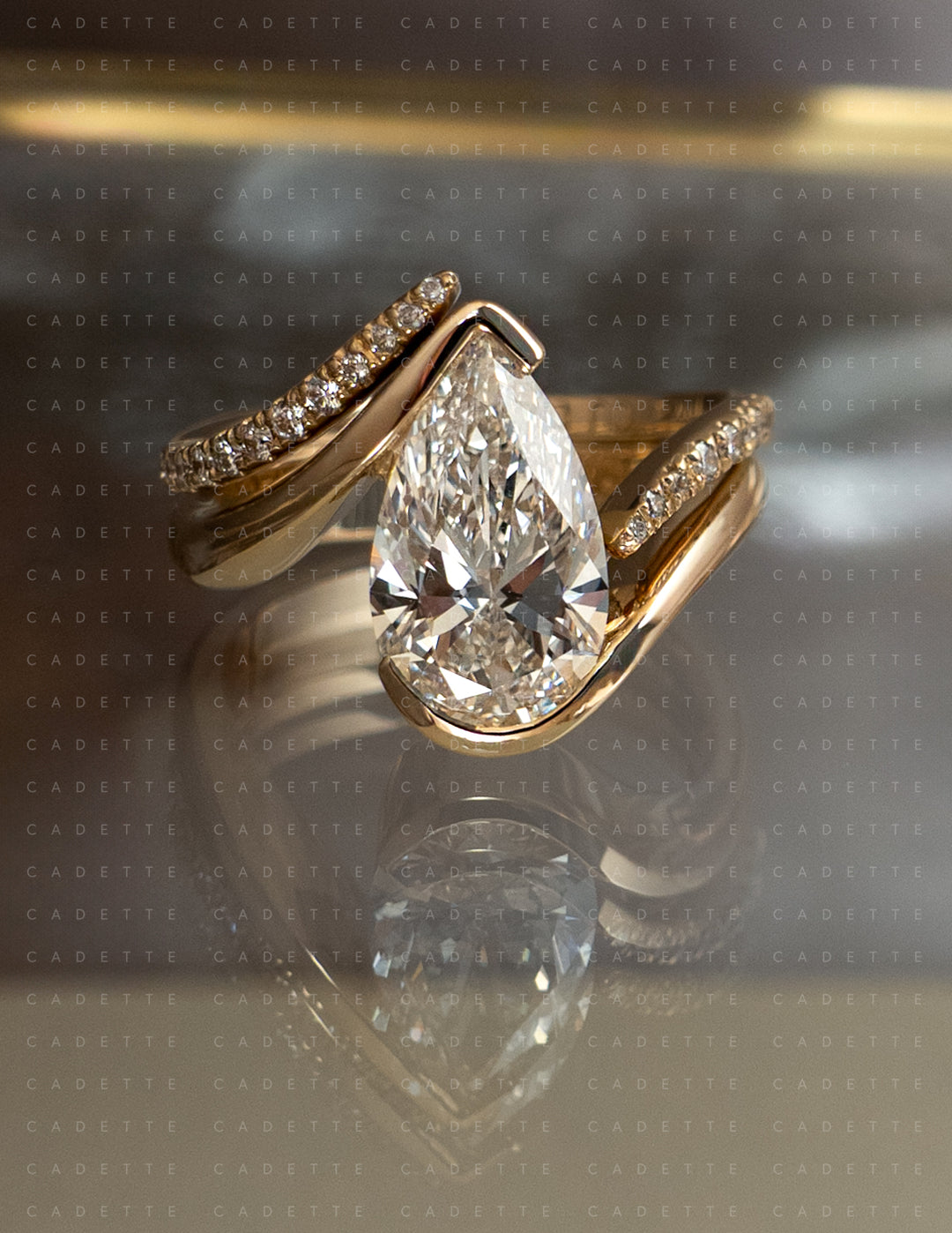 SET — VERTICAL PEAR (Half Bezel) Rapture Ring & Band