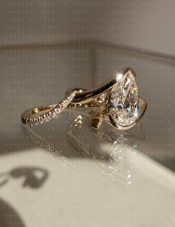 SET — VERTICAL PEAR (Half Bezel) Rapture Ring & Band