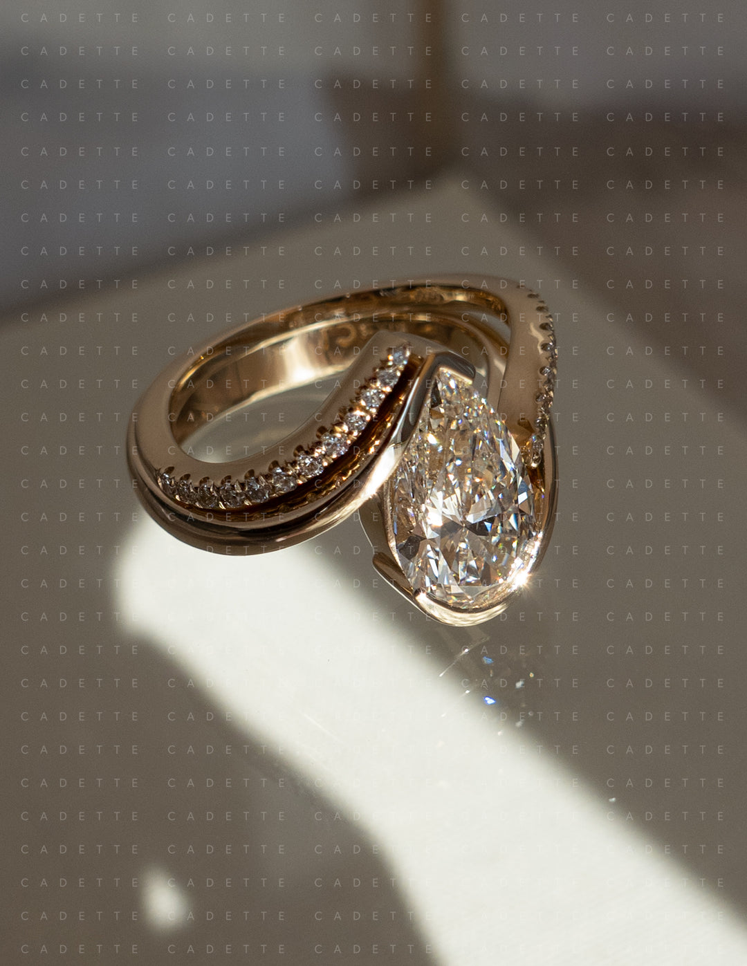 SET — VERTICAL PEAR (Half Bezel) Rapture Ring & Band