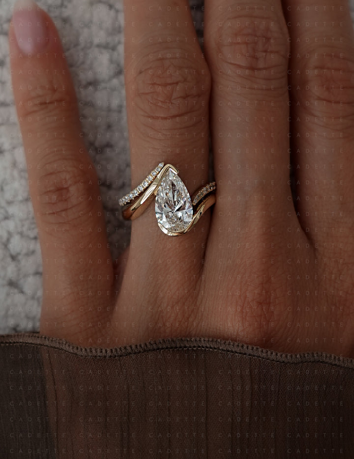 SET — VERTICAL PEAR (Half Bezel) Rapture Ring & Band