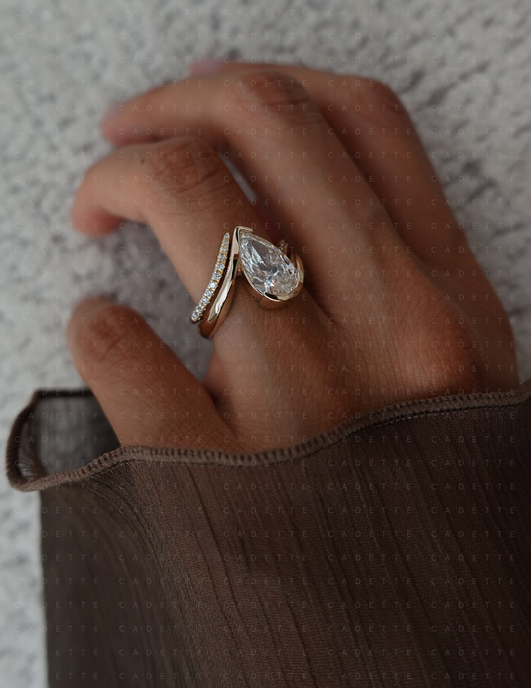 SET — VERTICAL PEAR (Half Bezel) Rapture Ring & Band