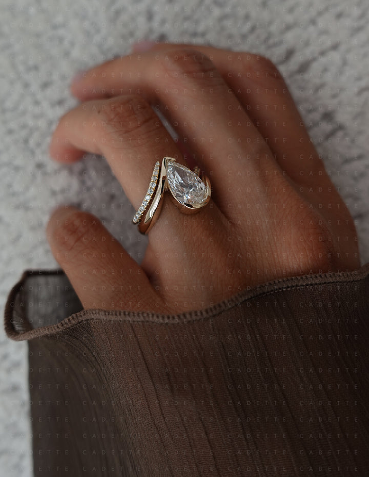 SET — VERTICAL PEAR (Half Bezel) Rapture Ring & Band