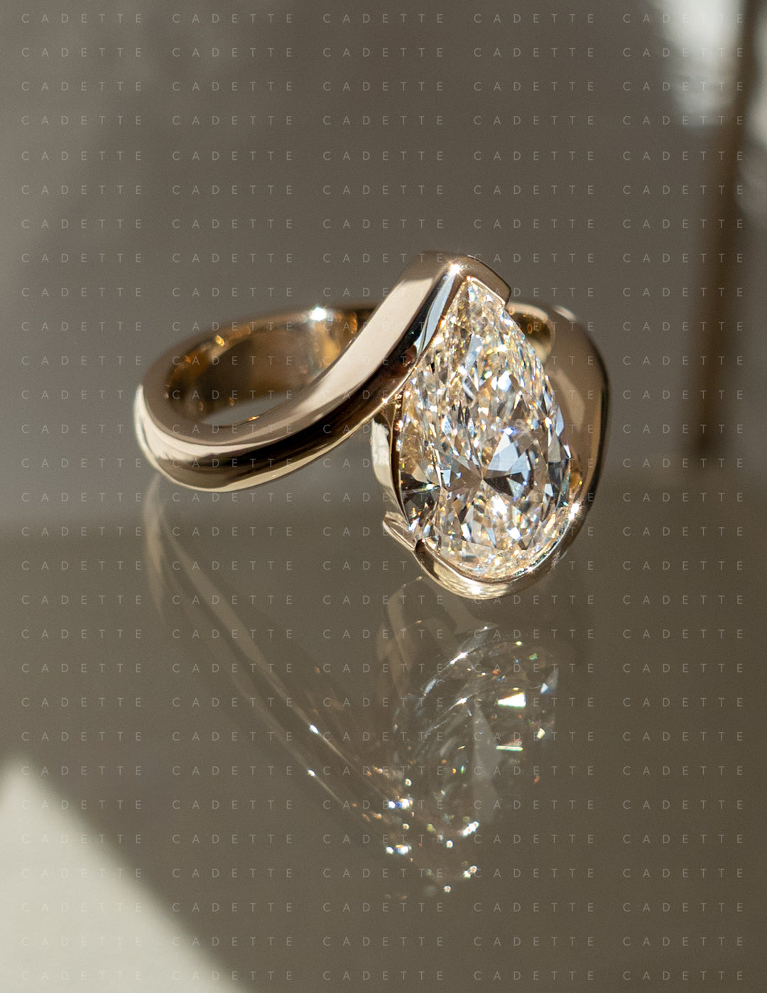 VERTICAL Pear Rapture Ring — Half Bezel Setting