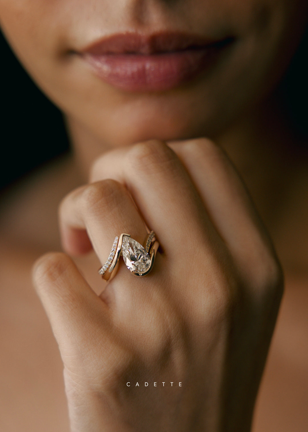 SET — VERTICAL PEAR (Half Bezel) Rapture Ring & Band