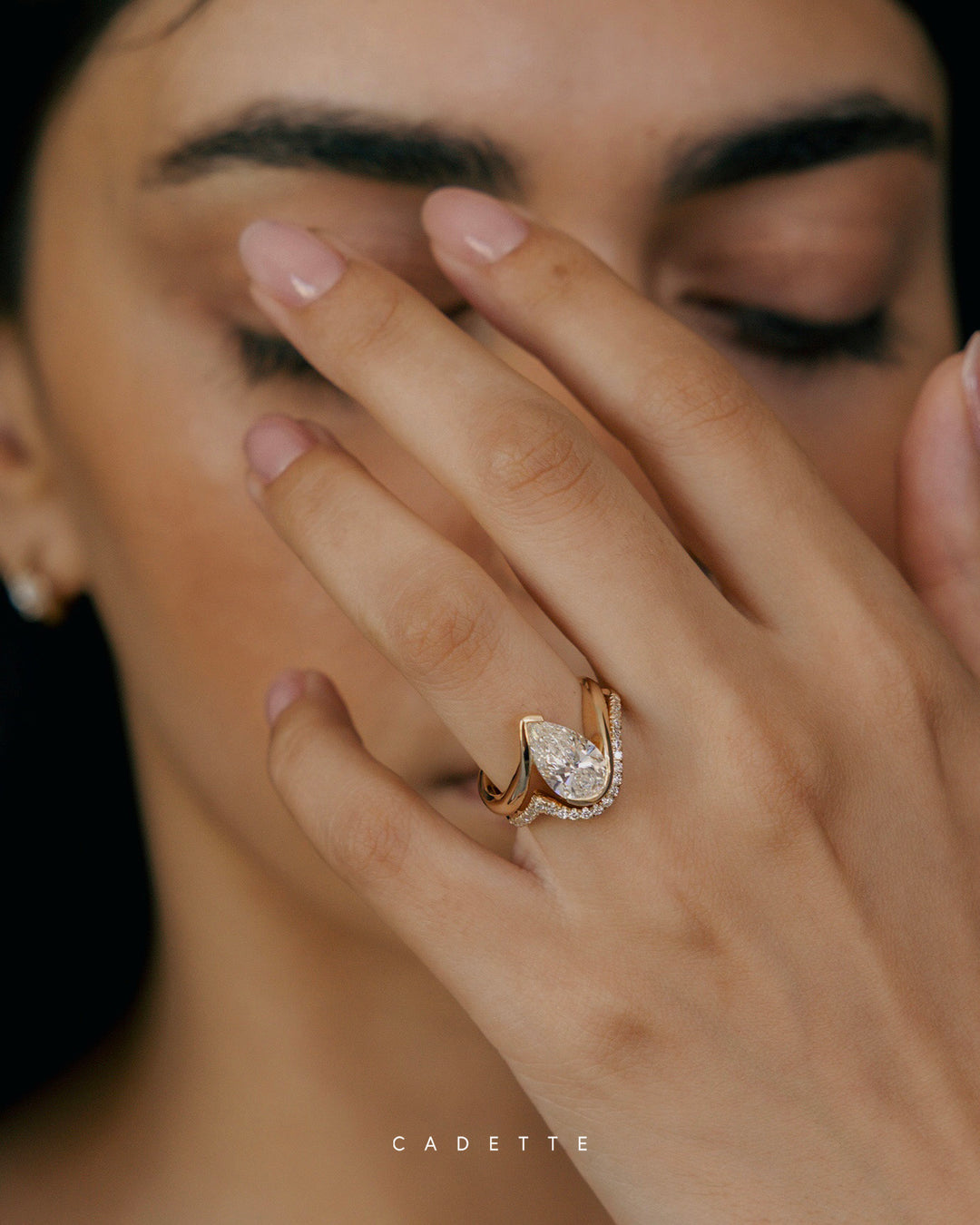 VERTICAL Pear Rapture Ring — Half Bezel Setting