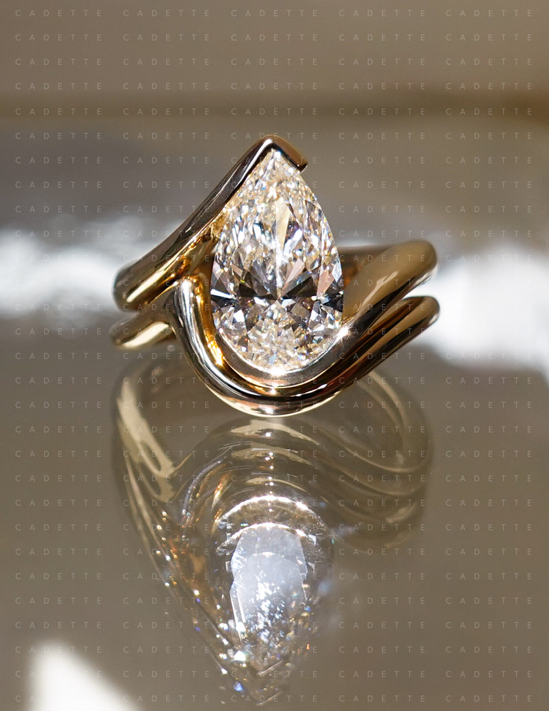 SET — VERTICAL PEAR (Half Bezel) Rapture Ring & Band