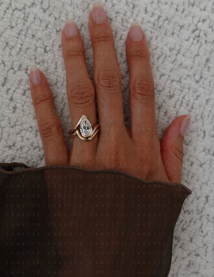 SET — VERTICAL PEAR (Half Bezel) Rapture Ring & Band