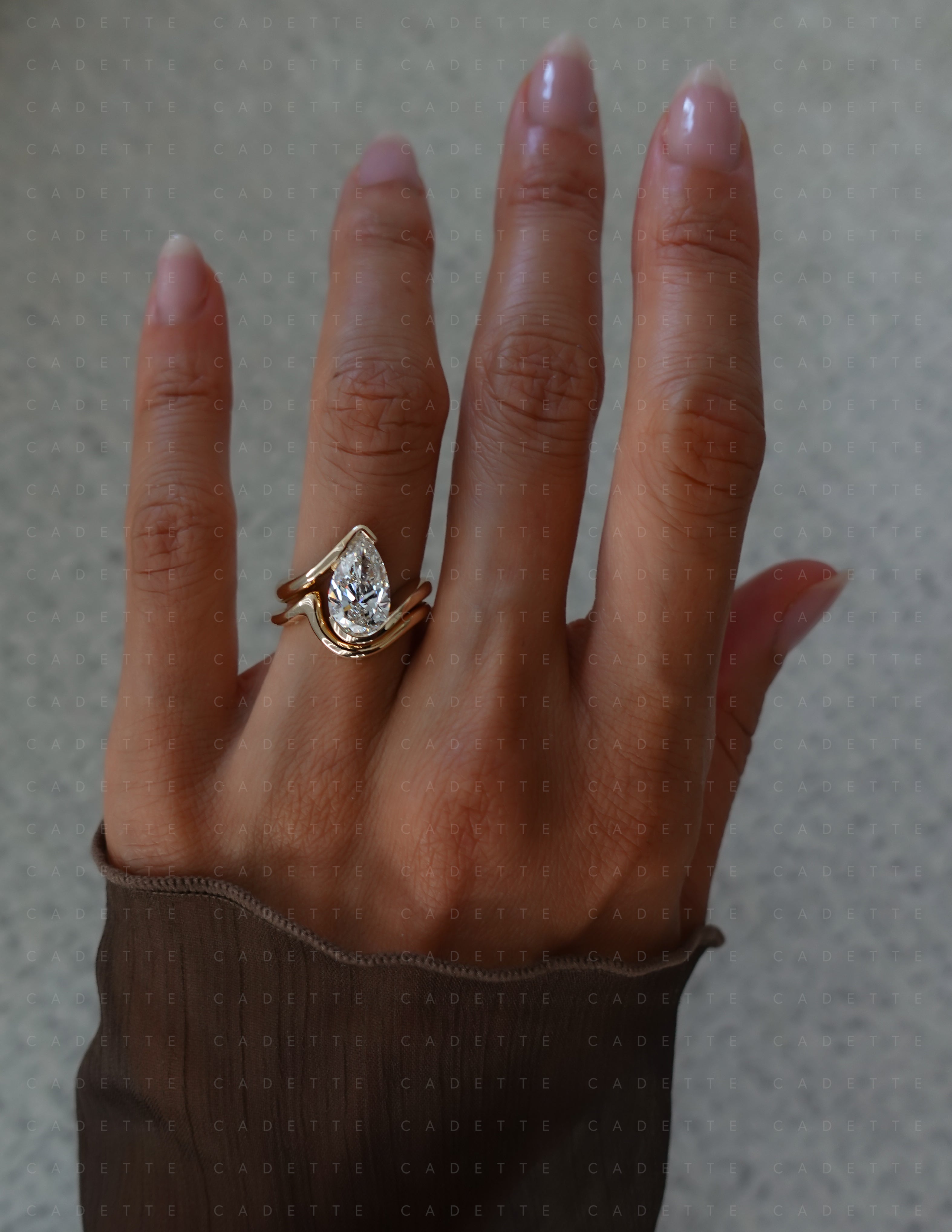 SET — VERTICAL PEAR (Half Bezel) Rapture Ring & Band – Cadette Jewelry