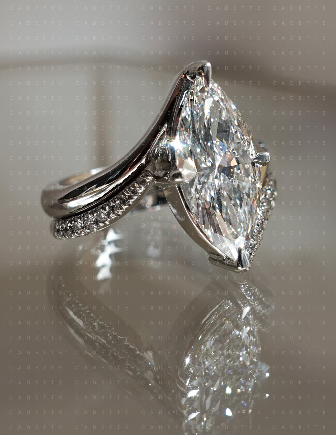 SET — 3CT VERTICAL Marquise Rapture Ring & Wrap Pavé Band (READY TO SHIP)