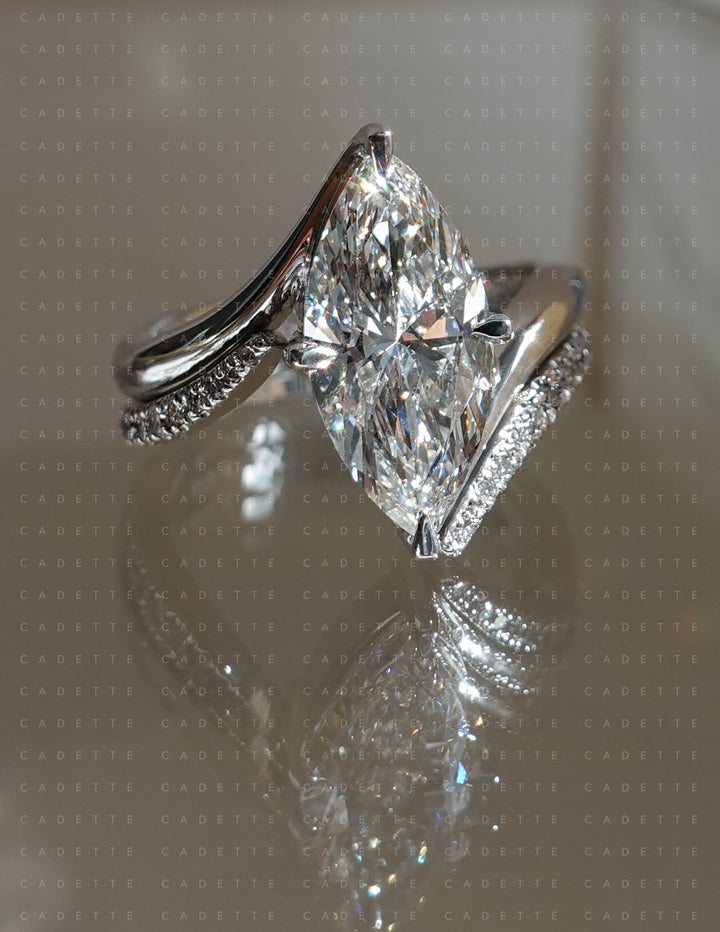 SET — 3CT VERTICAL Marquise Rapture Ring & Wrap Pavé Band (READY TO SHIP)