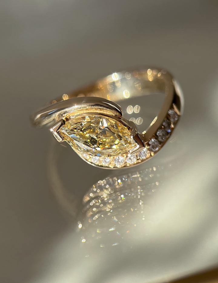 One-of-a-kind — 1.15CT YELLOW Diamond Demi Pavé Marquise Rapture Ring