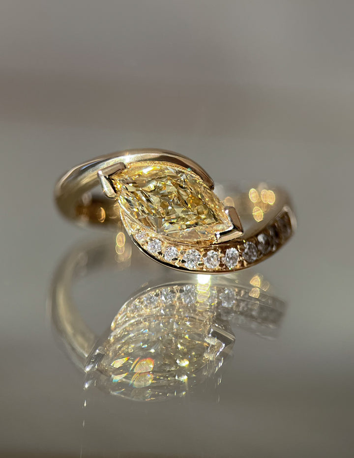 One-of-a-kind — 1.15CT YELLOW Diamond Demi Pavé Marquise Rapture Ring