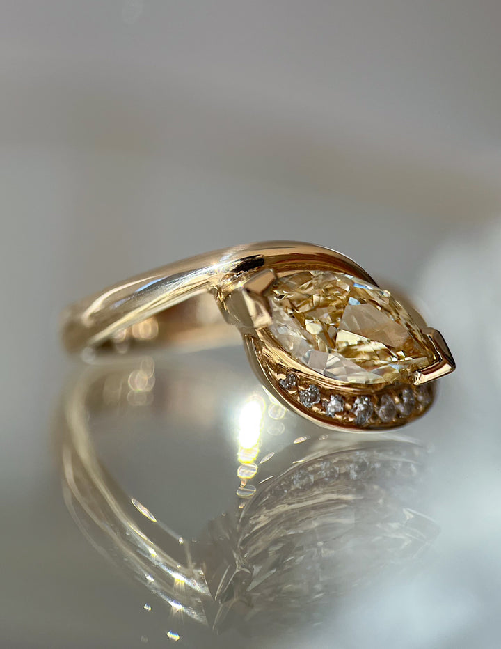 One-of-a-kind — 1.15CT YELLOW Diamond Demi Pavé Marquise Rapture Ring