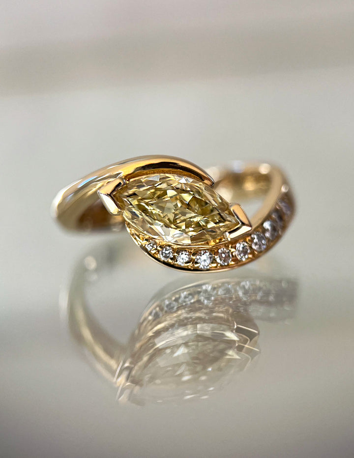 One-of-a-kind — 1.15CT YELLOW Diamond Demi Pavé Marquise Rapture Ring