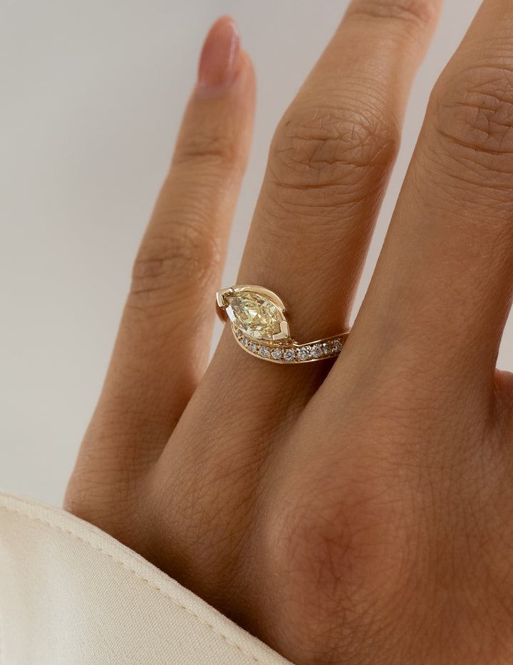 One-of-a-kind — 1.15CT YELLOW Diamond Demi Pavé Marquise Rapture Ring