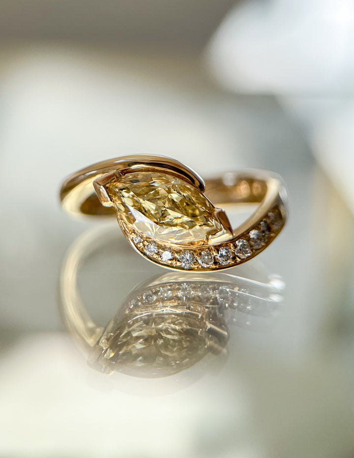 One-of-a-kind — 1.15CT YELLOW Diamond Demi Pavé Marquise Rapture Ring