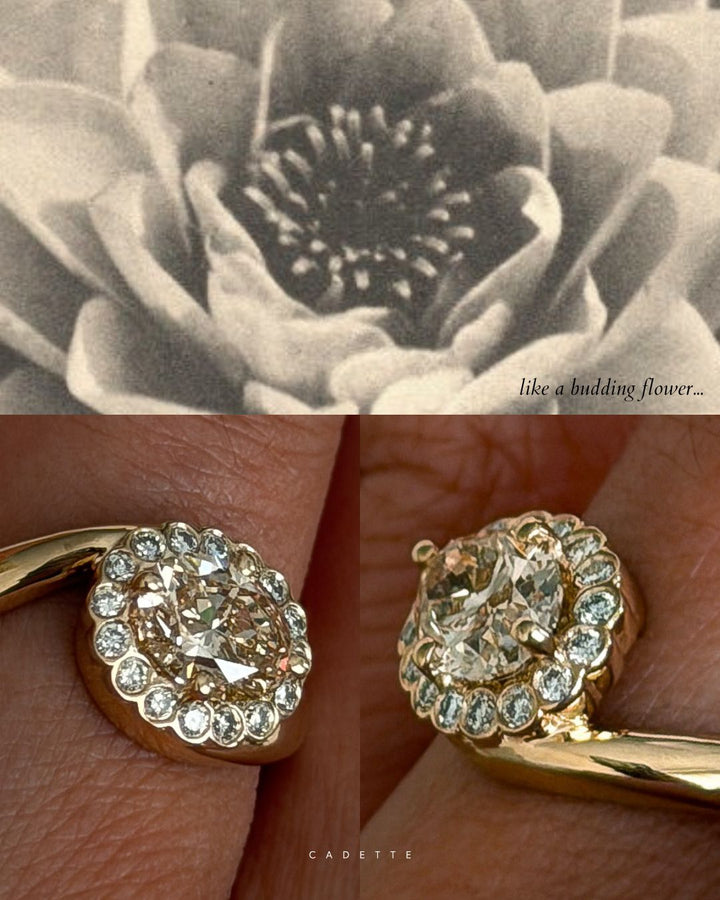 One-of-a-Kind — 1ct Natural Oval Champagne Diamond HALO Rapture Ring
