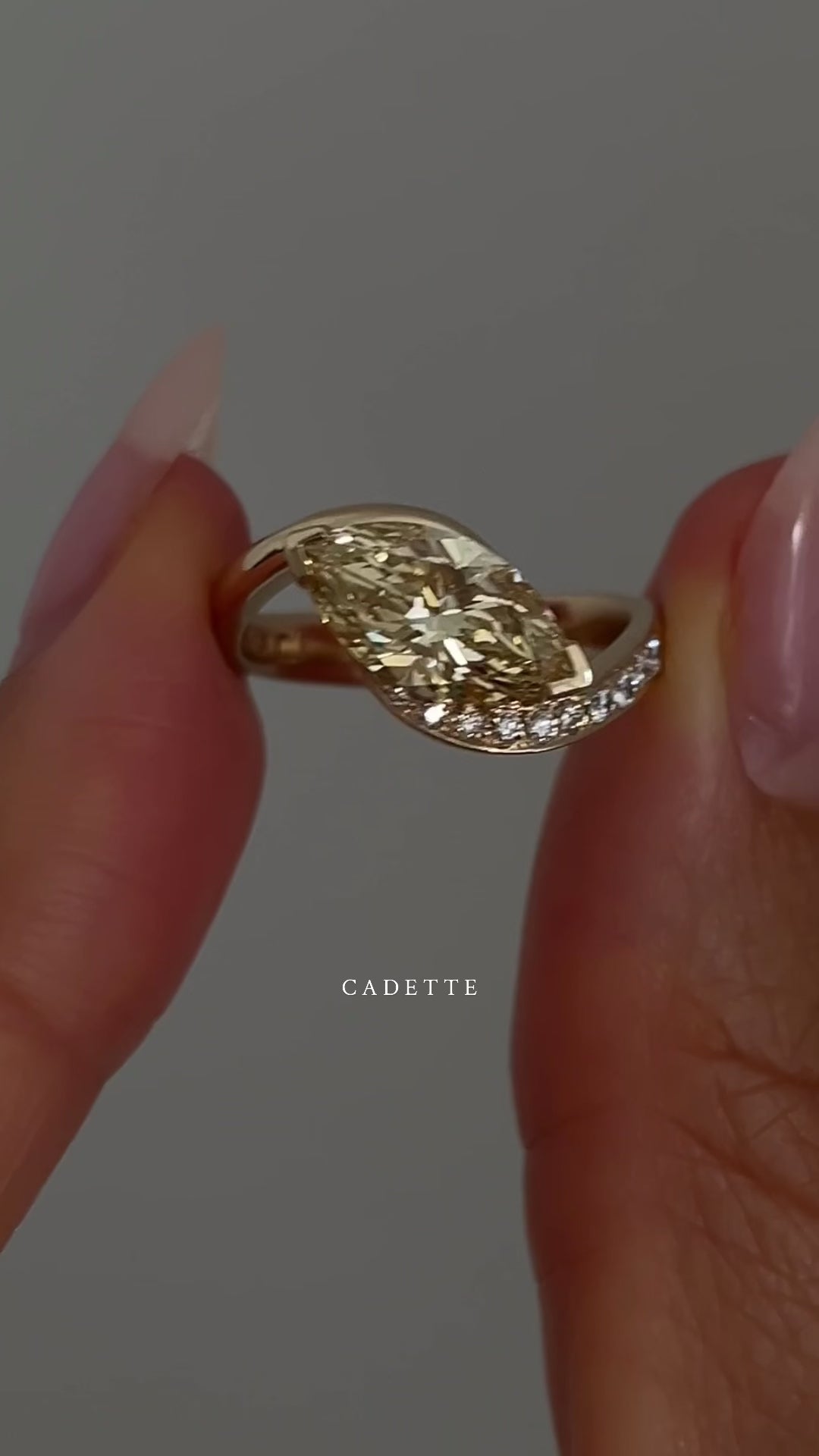 One-of-a-kind — 1.92ct CHAMPAGNE-YELLOW Lab Grown Diamond Marquise Demi Pavé Rapture Ring