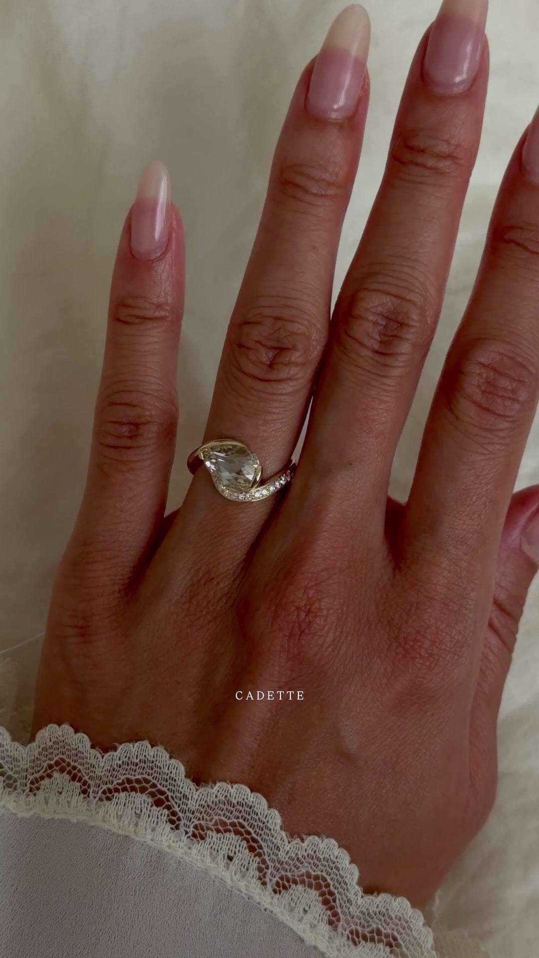 One-of-a-kind — 2ct Natural Champagne Diamond Pear Demi Pavé Rapture Ring