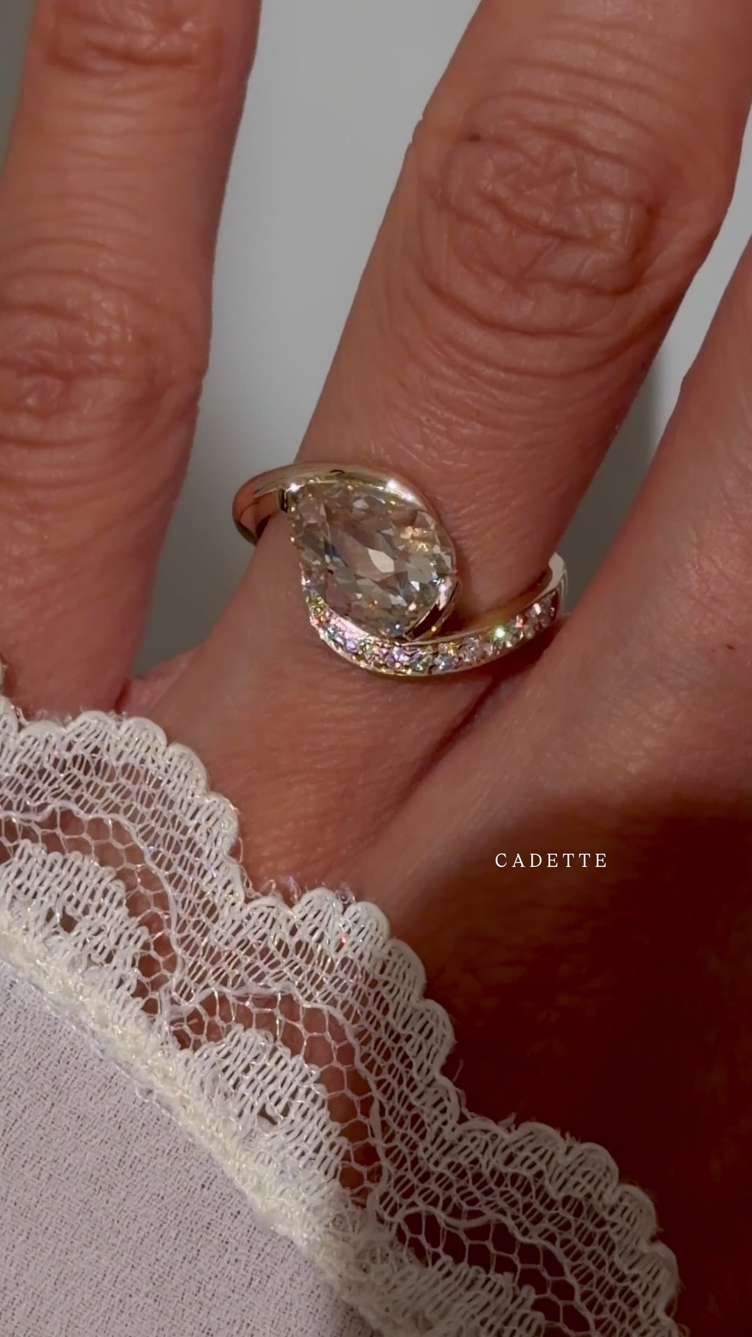 One-of-a-kind — 2ct Natural Champagne Diamond Pear Demi Pavé Rapture Ring