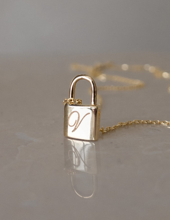 Baby Lock Charm Necklace in Gold